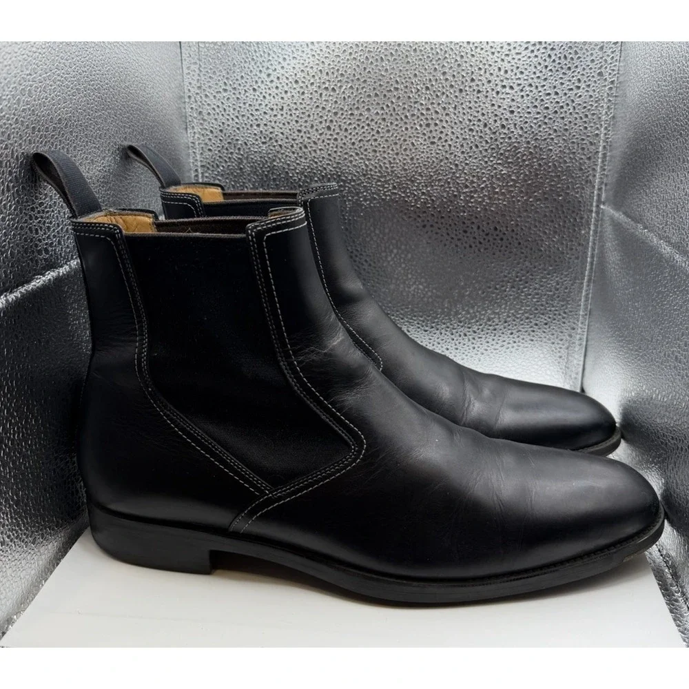 Santoni Men's US Size 8 Black Leather Chelsea Boots Luxury Made In Italy